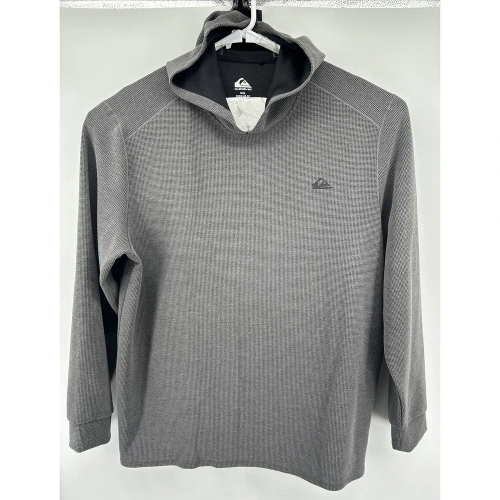 Quicksilver Waffle Knit Long Sleeve Hooded Pullover Shirt Regular Fit Gray 2XL